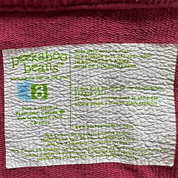 Peek A Boo Beans Girls Pink Zip Hoodie Size 8 - Picture 5 of 5
